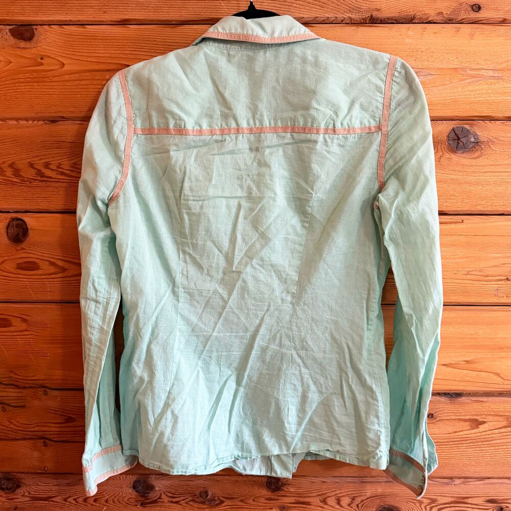 Tory Burch Aqua Blue Button-Up Blouse Size 4 - Picture 2 of 4